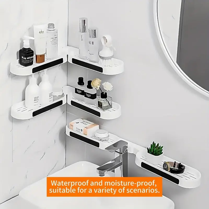 2pcs Estantes de Esquina Negros para Baño - Sin Taladro, Estantes de Almacenamiento Rotativo