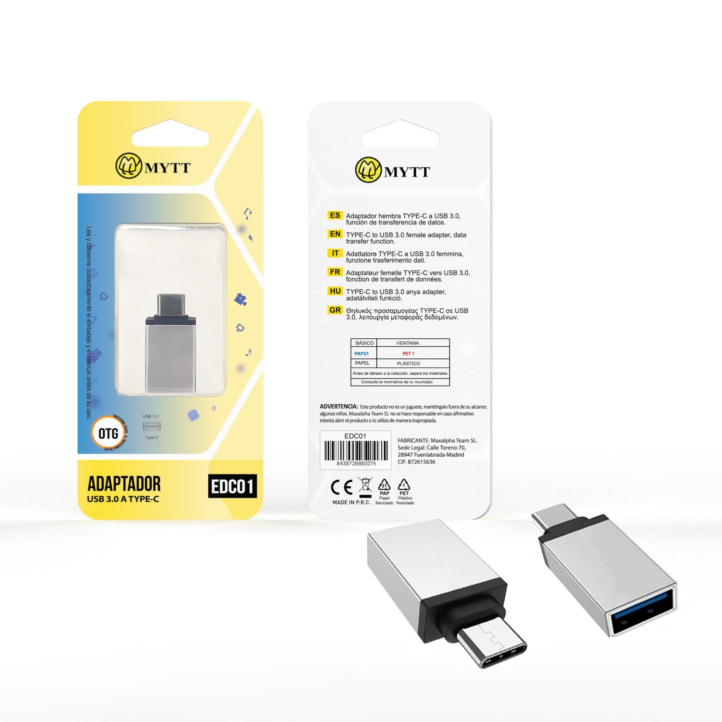Adaptador Tipo C macho a USB 3.0 hembra