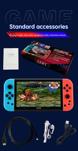 La consola portátil X80 de Gadgets&Fun ofrece una experiencia retro avanzada con pantalla HD de 7", sonido 3D y procesador de 4 núcleos. Incluye 10 emuladores, más de 1000 juegos, joystick de 360° y diseño ergonómico. Soporta micro SD hasta 64 GB