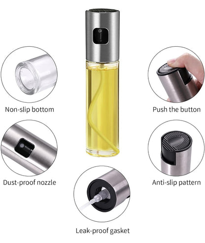 Dispensador de pulverizador de aceite de oliva Spray botella de aceite de vinagre para hornear a la parrilla de vidrio en forma de tambor de 100 ml con embudo pequeño