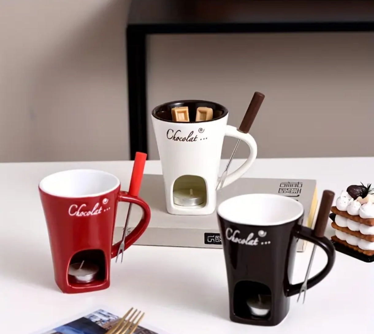 Taza de Fondue de Chocolate - de cerámica con Calentador de chocolate