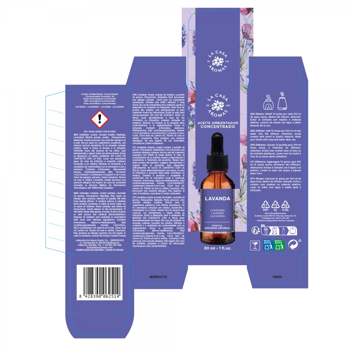 ESENCIA HUMIFICADOR ACEITE ESENCIAL HIDROSOLUBLE LAVANDA 30 ML - LA CASA DE LOS AROMAS