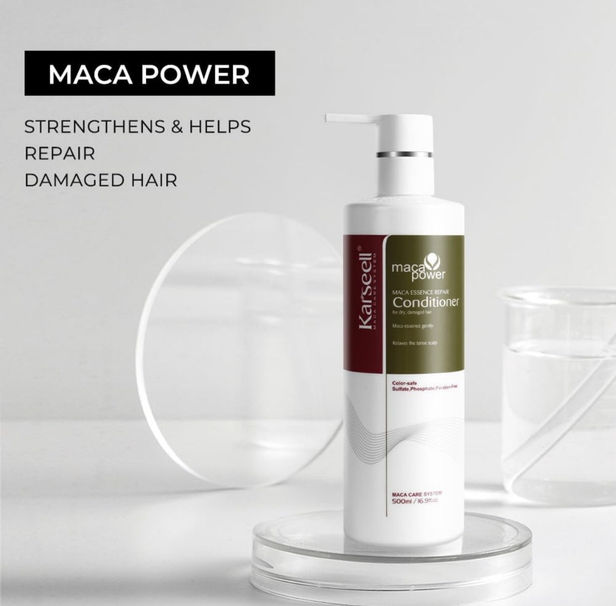 Karseell Acondicionador Pelo Reparador Maca Esencia Aceite de Argán, Reconstructor para Cabello Seco y Dañado, Hidratación Profunda, Antiencrespamiento, Todo Tipo de Cabellos, 500ml