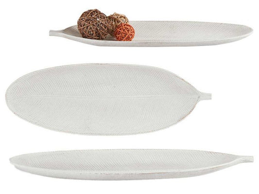 Bandeja madera decoracion hoja blanco