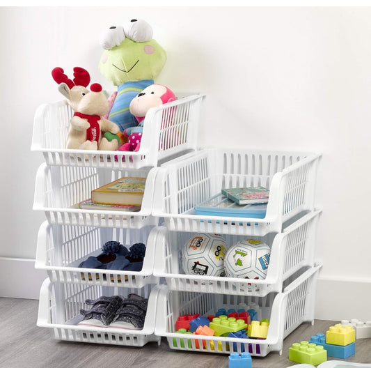 Cajon apilable 38x28x15 cm blanco y gris