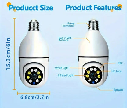 Cámara de bombilla E27, cámara de seguridad PTZ inalámbrica 1080p con conector de bulbo E27, panorámica de 360 grados, seguimiento automático de movimiento, visión nocturna y audio de dos