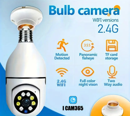 Cámara de bombilla E27, cámara de seguridad PTZ inalámbrica 1080p con conector de bulbo E27, panorámica de 360 grados, seguimiento automático de movimiento, visión nocturna y audio de dos