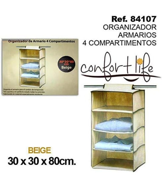 Organizador para ropa de 4 niveles 30x30x80cm