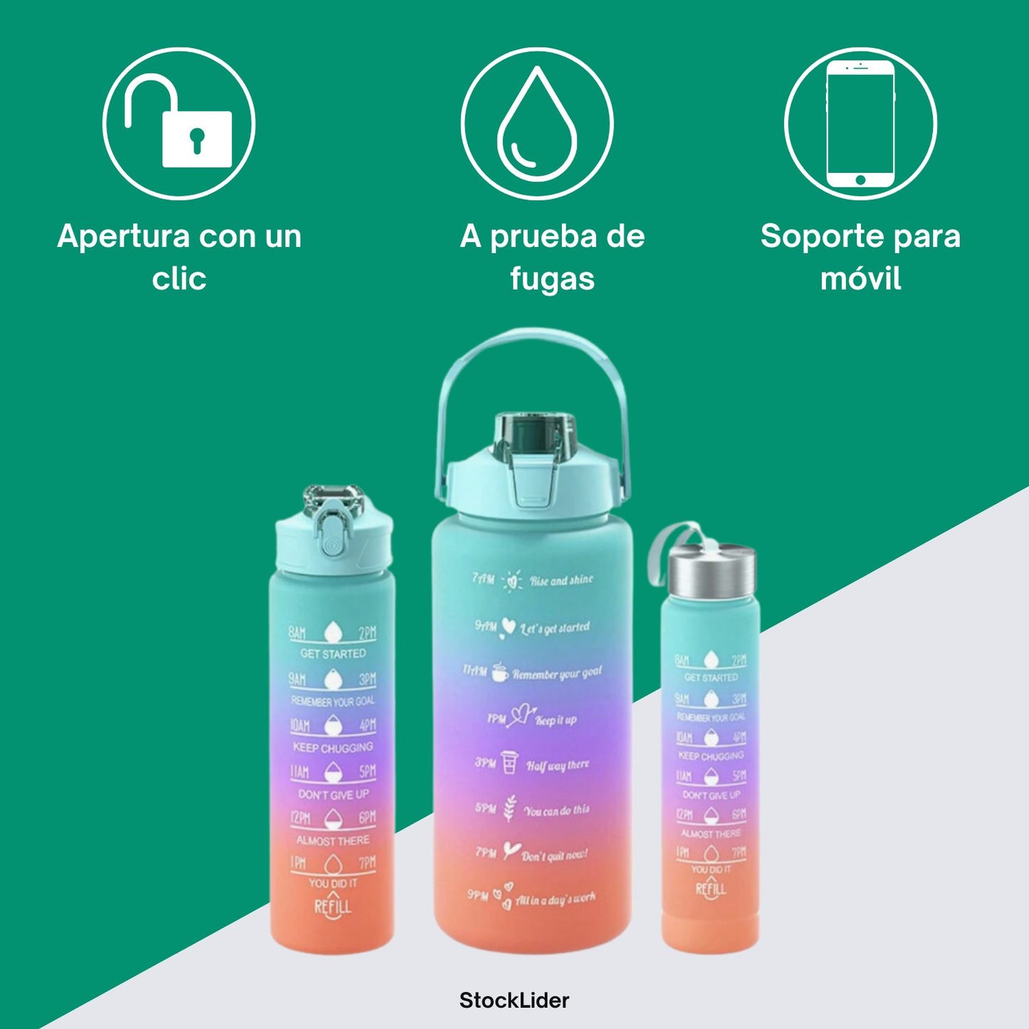 Pack 3 botellas deportivas redondas