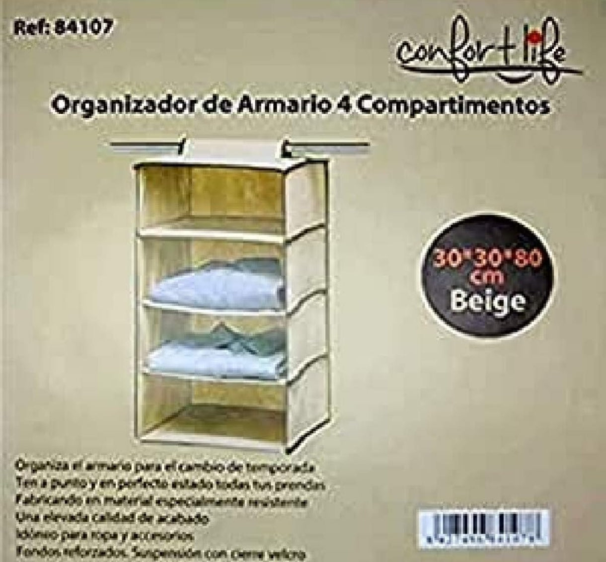 Organizador para ropa de 4 niveles 30x30x80cm