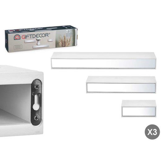 TRES ESTANTES  MADERA CON ESPEJO 15 30 45 CM BLANCO